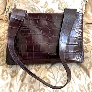 NEW Furla patent leather dark brown bag croc embossed tote purse 12”x7” Vintage